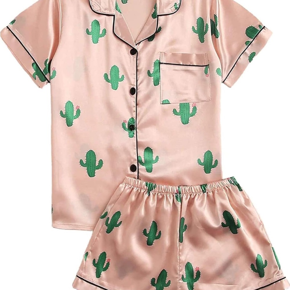 Cactus Print Pink Pajama Set